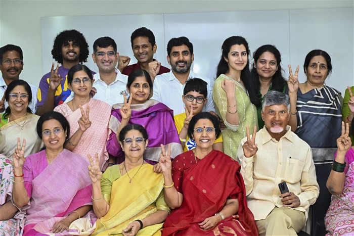 TDP Chief Chandrababu Naidu along with his family poses for photographs.