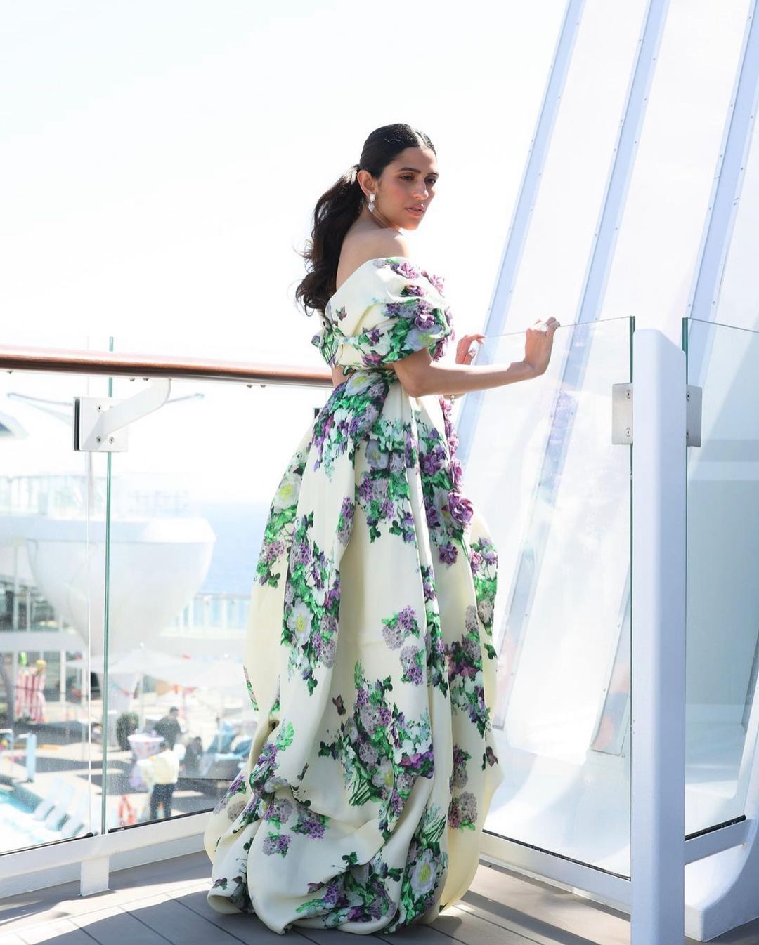 Shloka Mehta exudes sophistication in an off-shoulder crop top paired with a stunning billowing skirt