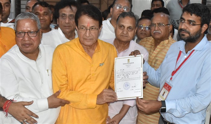 BJP candidate from Meerut constituency Arun Govil receives certificate after winning the Lok Sabha elections, in Meerut.