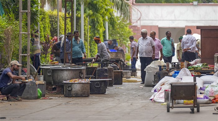 Preparations at the BJP headquarters on the day of counting of votes for Lok Sabha polls, in New Delhi.