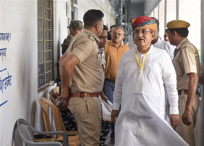 Congress candidate Govind Ram Meghwal on the day of counting of votes for Lok Sabha elections, at a counting centre in Bikaner.