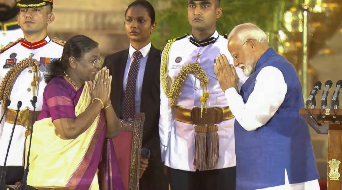 President Droupadi Murmu greets PM-designate Narendra Modi