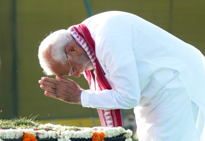 Prime Minister Narendra Modi pays tribute to former prime minister Atal Bihari Vajpayee at his memorial Sadaiv Atal