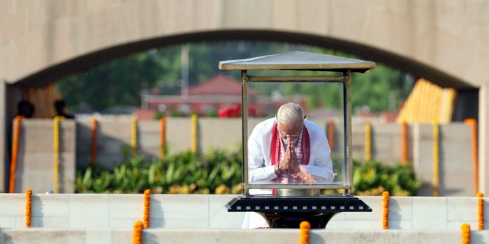 Prime Minister Narendra Modi pays tribute to former prime minister Atal Bihari Vajpayee at his memorial Sadaiv Atal