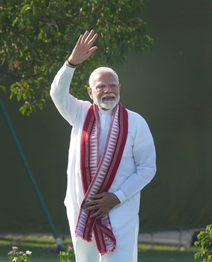 Prime Minister-designate Narendra Modi arrives to pay tribute to former prime minister Atal Bihari Vajpayee at his memorial Sadaiv Atal