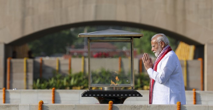 Prime Minister-designate Narendra Modi pays tribute to Mahatma Gandhi at the Rajghat