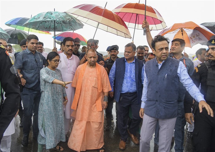 Uttar Pradesh Chief Minister Yogi Adityanath during his visit at the site of the Hathras stampede.