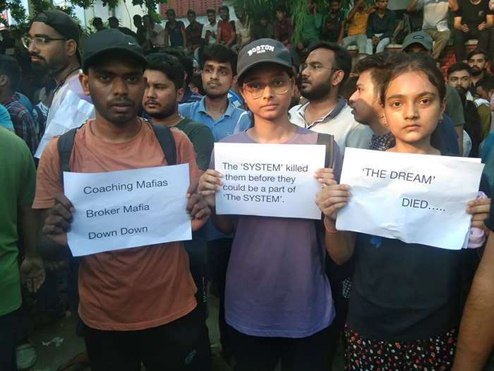 Students are protesting against an alleged cover-up of deaths at a prominent UPSC coaching centre.