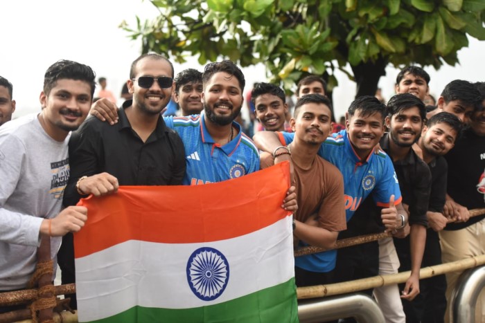 The World Cup-winning Indian cricket team arrived in the nation with the trophy after a charter flight from Barbados