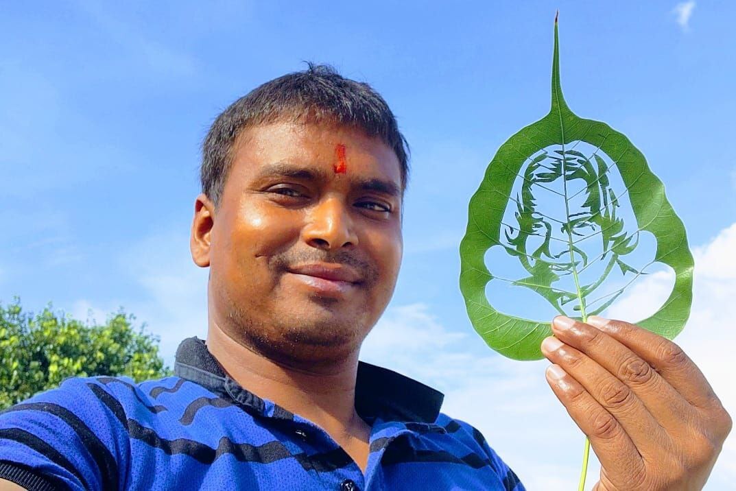 art work on peepal leaves APJ abdul kalam