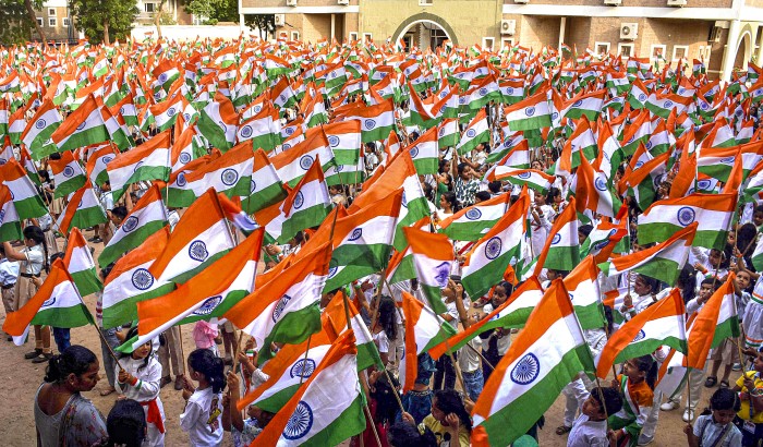 Bikaner: School students take part in a 'tiranga yatra' during Har Ghar Tiranga campaign, in Bikaner, Monday, Aug. 12, 2024.