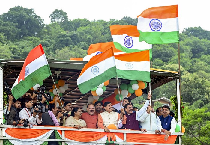 Bhopal: Madhya Pradesh Chief Minister Mohan Yadav during a programme under the 'Har Ghar Tiranga' campaign, in Bhopal, Tuesday, Aug. 13, 2024.