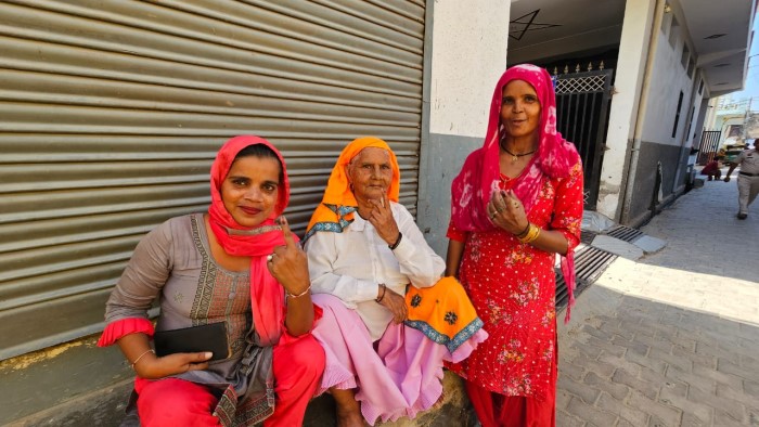 Happy faces of women after casting their vote of Haryana Assembly Election 2024.
