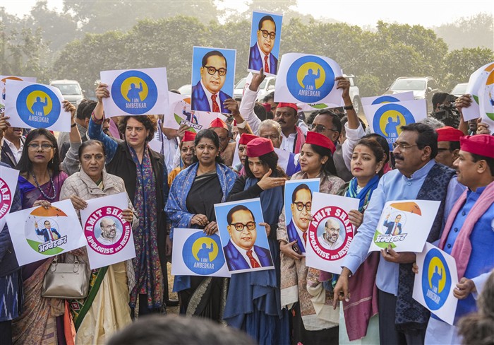 Photos: INDIA bloc MPs protest against Amit Shah