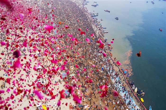 A Mesmerizing Floral Shower: Amrit Snan At Mahakumbh 2025 In Prayagra