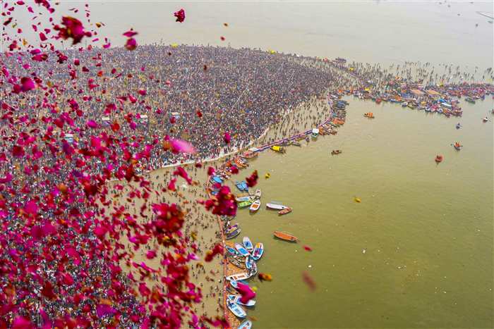 A Mesmerizing Floral Shower: Amrit Snan At Mahakumbh 2025 In Prayagra