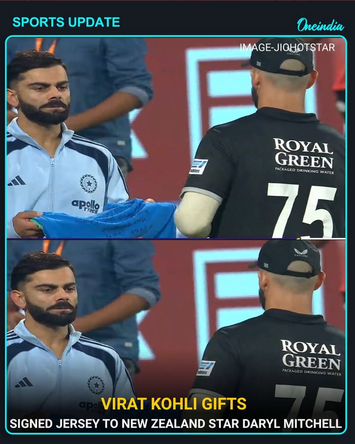 In a heartwarming gesture, Indian batting icon Virat Kohli presented his signed jersey to New Zealand’s star batter Daryl Mitchell, showcasing mutual respect and sportsmanship following the ODI series.