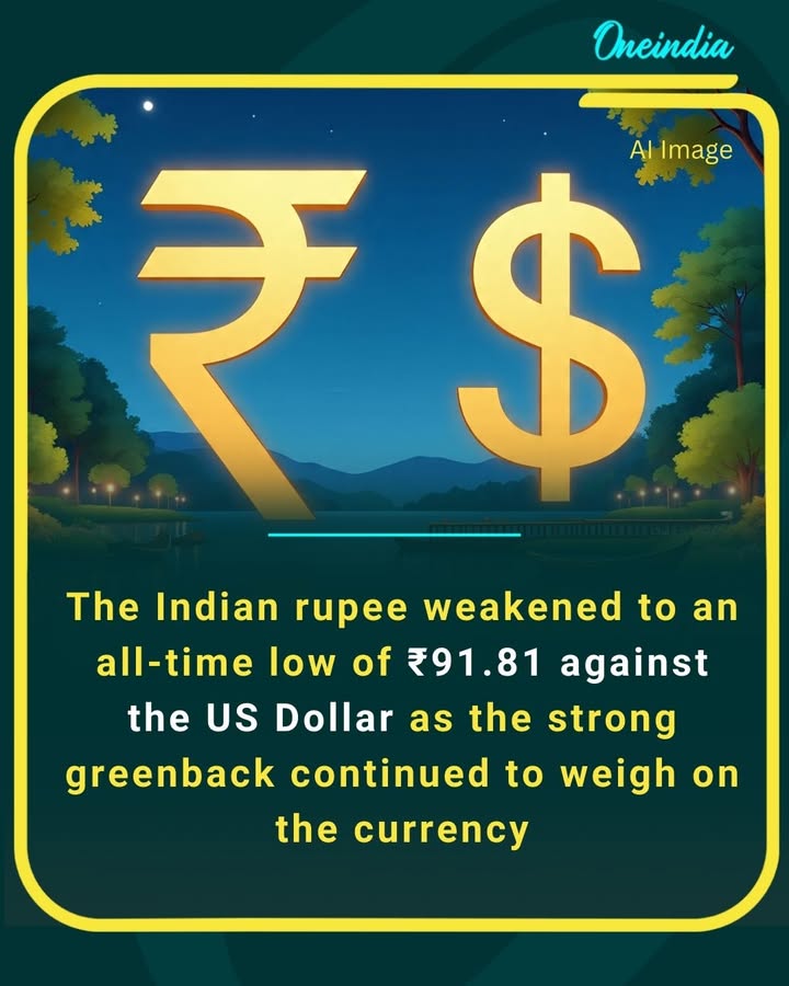 The Indian rupee weakened to an all-time low of ₹91.81 against the US Dollar as the strong greenback continued to weigh on the currency