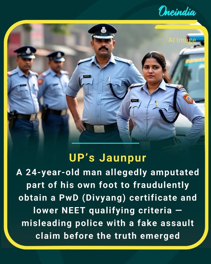 UP’s Jaunpur: A 24-year-old man allegedly amputated part of his own foot to fraudulently obtain a PwD (Divyang) certificate and lower NEET qualifying criteria — misleading police with a fake assault claim before the truth emerged
