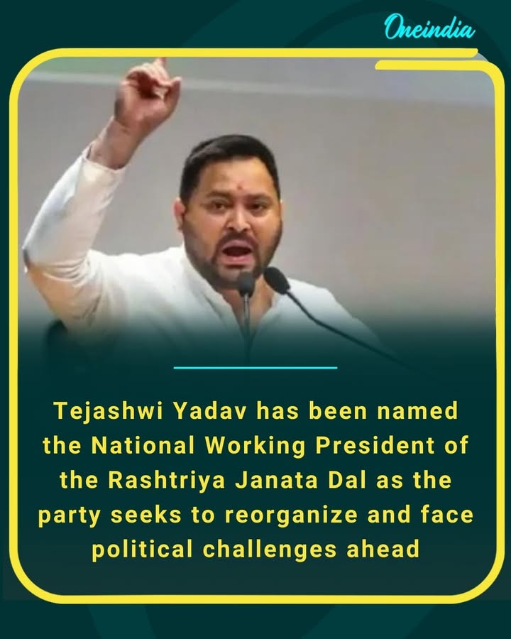 Tejashwi Yadav has been named the National Working President of the Rashtriya Janata Dal as the party seeks to reorganize and face political challenges ahead