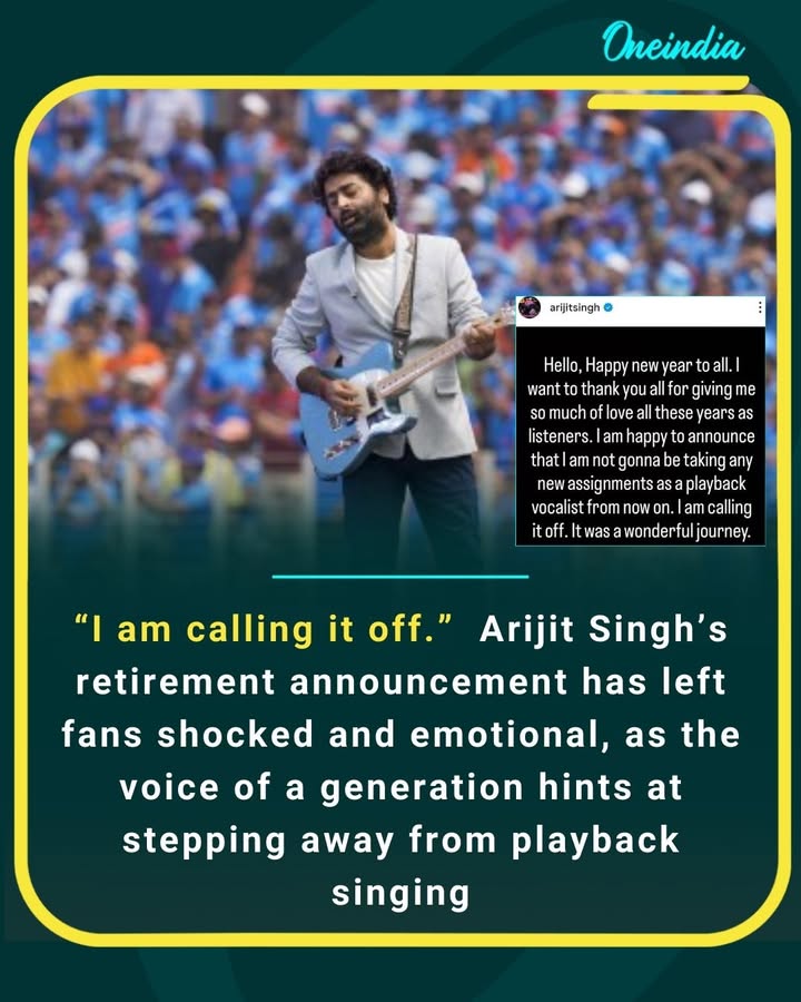 “I am calling it off.” 🎤💔 Arijit Singh’s retirement announcement has left fans shocked and emotional, as the voice of a generation hints at stepping away from playback singing.