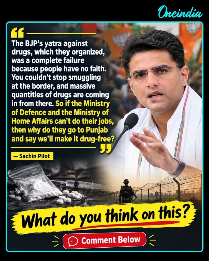 Sachin Pilot Questions BJP’s ‘Drug-Free Punjab’ Campaign