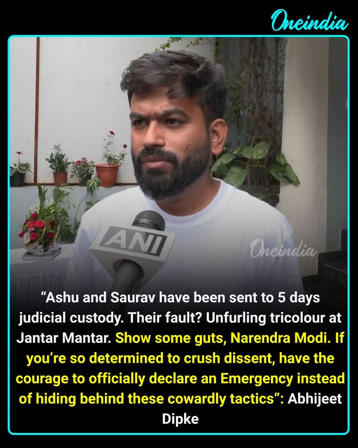 CJP founder Abhijeet Dipke reacts to the reported 5-day judicial custody of Ashutosh Ranka and Saurav Das, alleging that they are being punished for unfurling the Tricolour at Jantar Mantar. He challenges Prime Minister Narendra Modi over what he calls tactics to suppress dissent.
