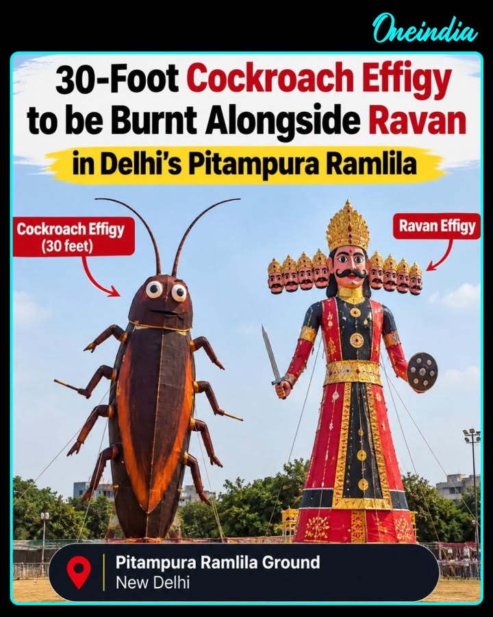 A 30-foot cockroach effigy will be burnt alongside Ravana at the Pitampura Ramlila in Delhi, adding an unusual twist to this year’s Dussehra celebrations.