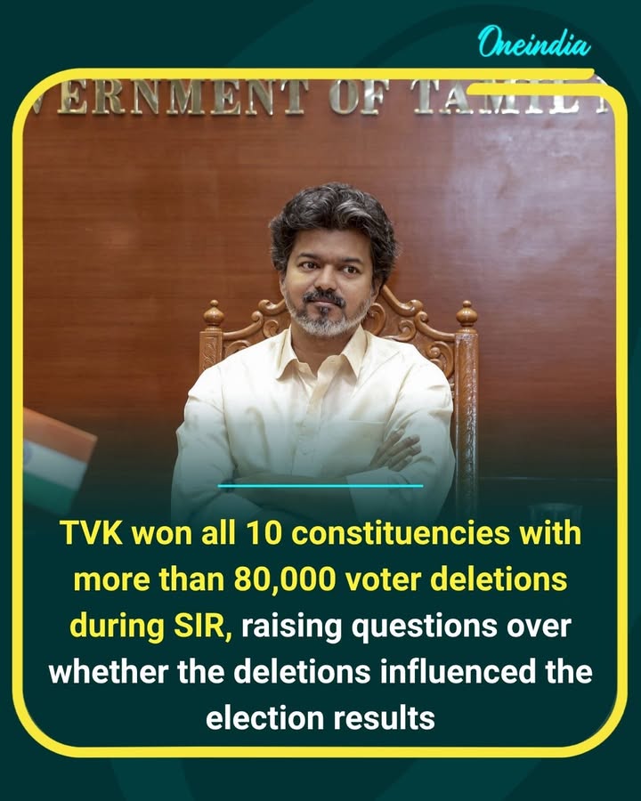 TVK’s 2026 Assembly victory has sparked debate after constituency-level data showed that the party won all 10 seats where voter deletions during SIR exceeded 80,000. However, the data shows a correlation, not proof that the deletions influenced the results.
