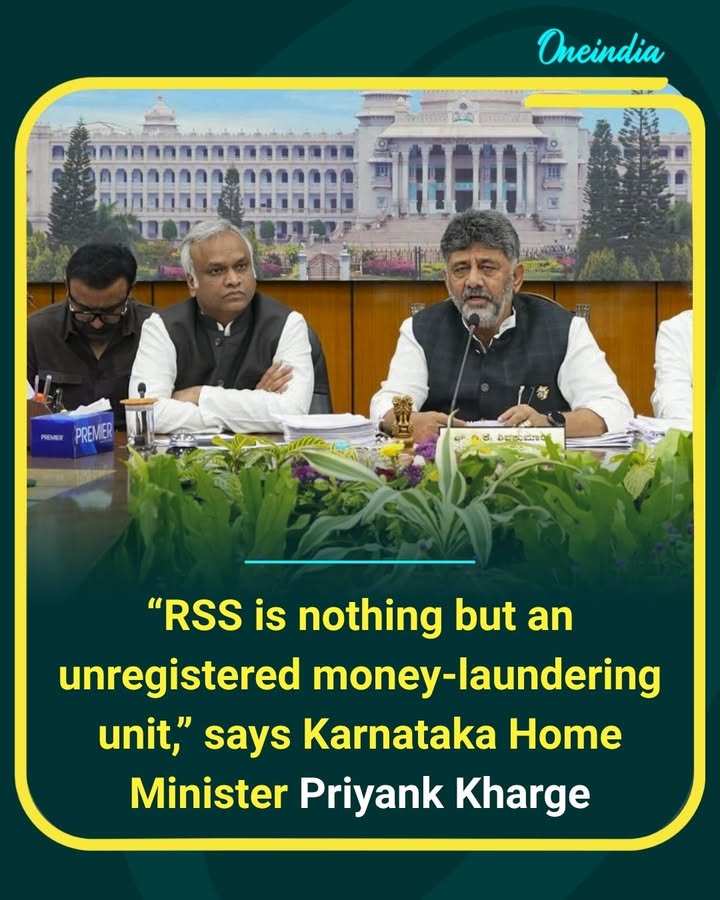 Karnataka Home Minister Priyank Kharge has accused the RSS of operating as an “unregistered money-laundering unit,” triggering a sharp political reaction.