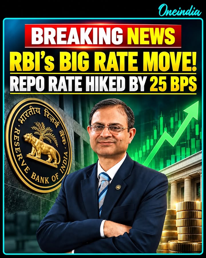 🏦📈 RBI raises repo rate by 25 basis points!