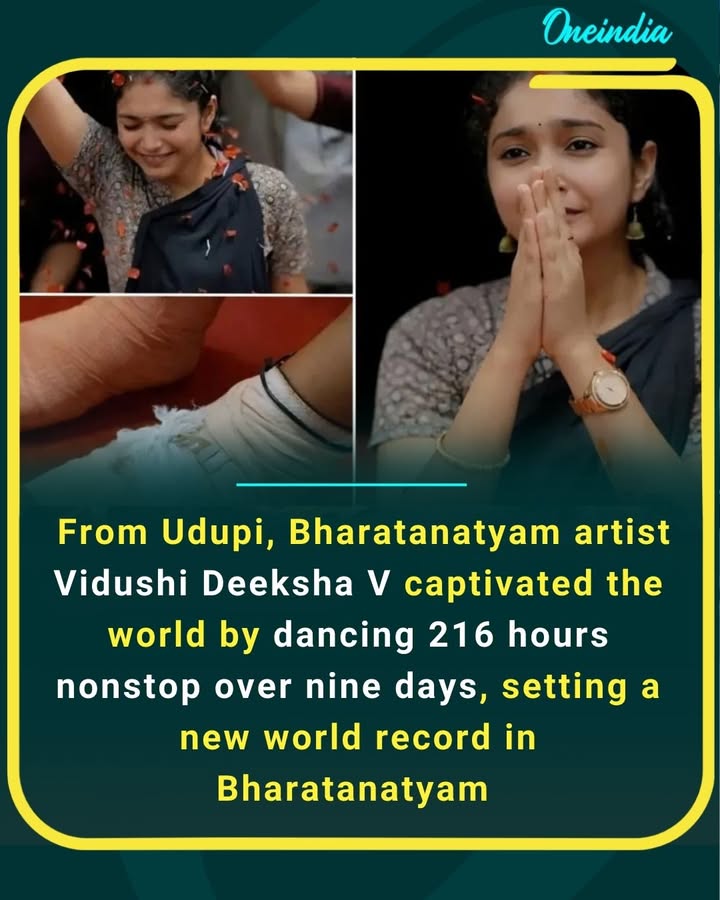 A historic moment in classical dance! From Udupi, Bharatanatyam artist Vidushi Deeksha V captivated the world by dancing 216 hours nonstop over nine days