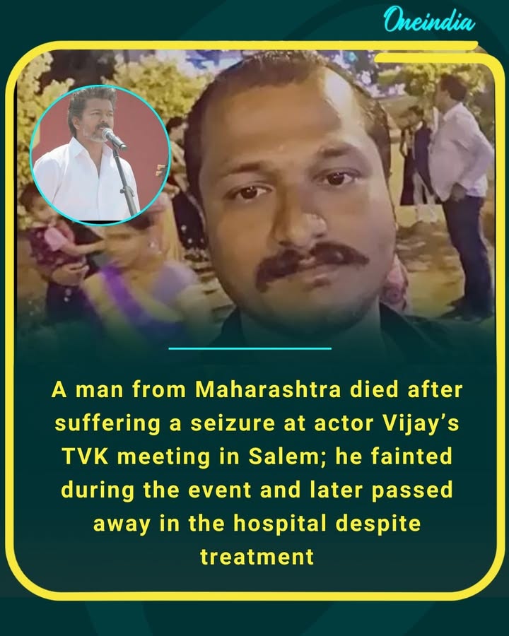 Tragic incident at Thalapathy Vijay’s TVK meeting in Salem — a man suffers seizure and dies despite treatment.