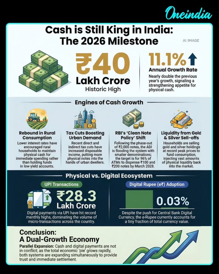 Cash is still king in India! Despite the digital boom, physical currency continues to grow, showing India’s unique dual-growth economy where cash and digital payments rise together.