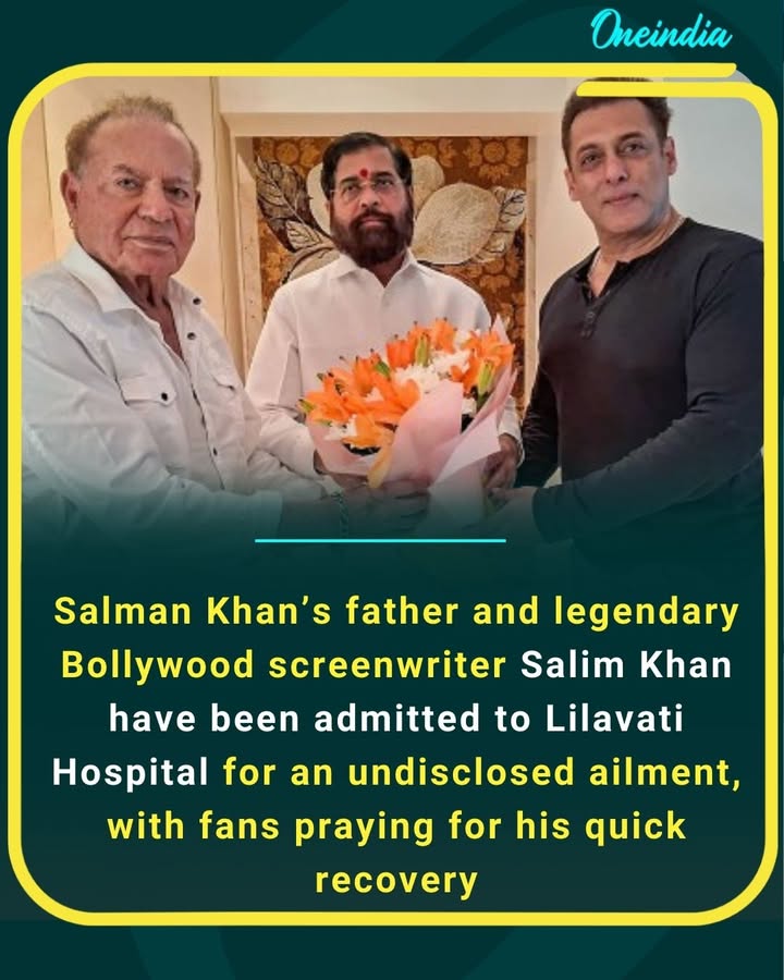 Veteran Bollywood screenwriter Salim Khan has been admitted to Mumbai’s Lilavati Hospital for an undisclosed ailment, with fans and industry members praying for his speedy recovery.