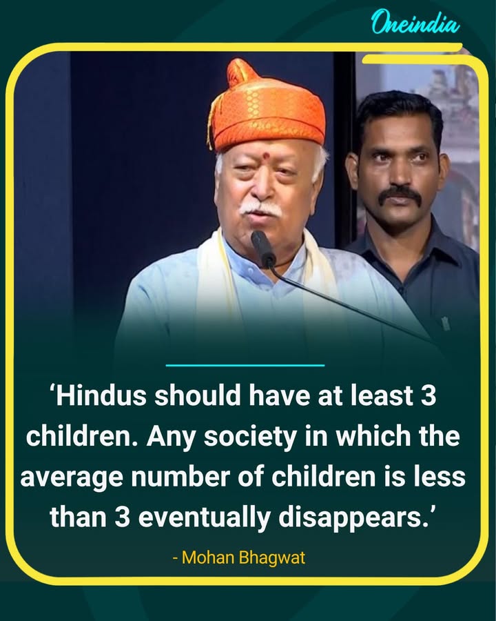 Mohan Bhagwat: Hindus Should Have at Least 3 Children to Sustain Society.
