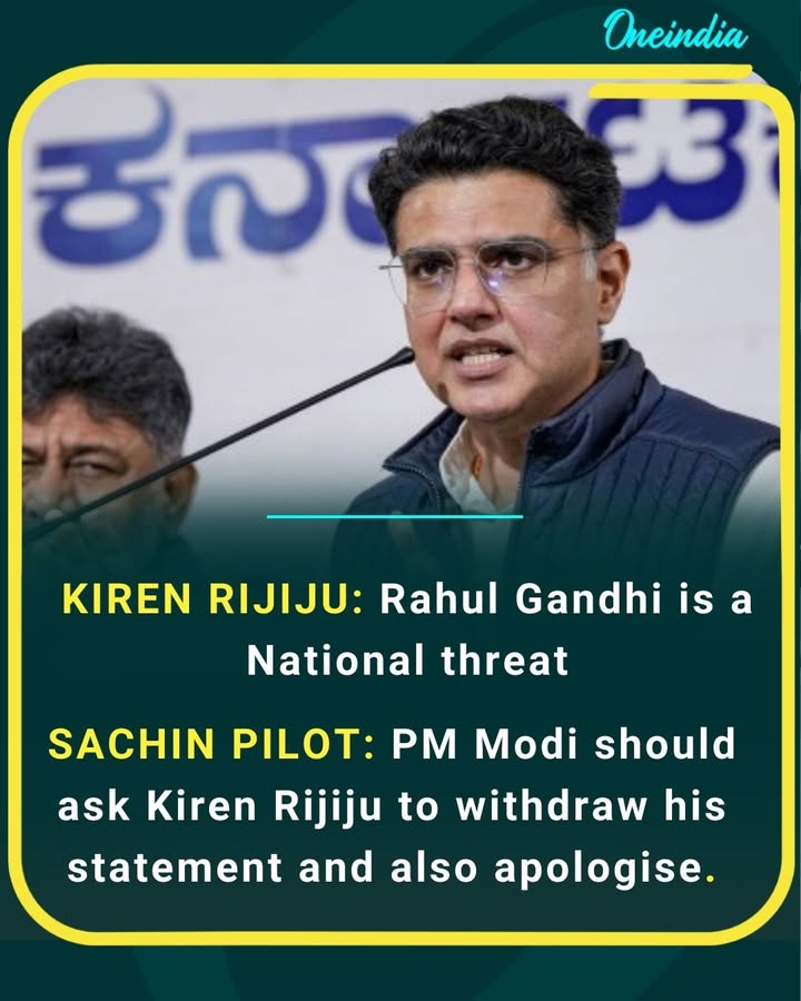 Rahul Gandhi remark sparks political storm as Sachin Pilot demands apology from Kiren Rijiju over “national threat” statement.