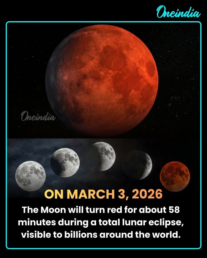 Mark your calendars!  On March 3, 2026, the Moon transforms into a stunning red orb for 58 magical minutes — a rare cosmic spectacle lighting up skies worldwide.