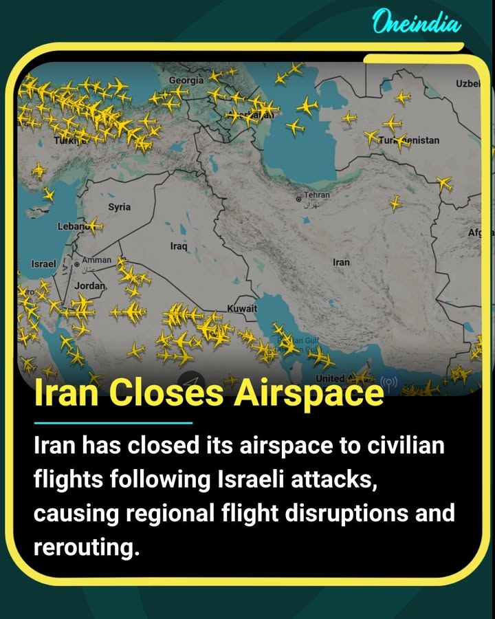 Air travel faces major disruption as Iran closes its airspace to civilian flights following Israeli attacks, leading to widespread rerouting across the Middle East