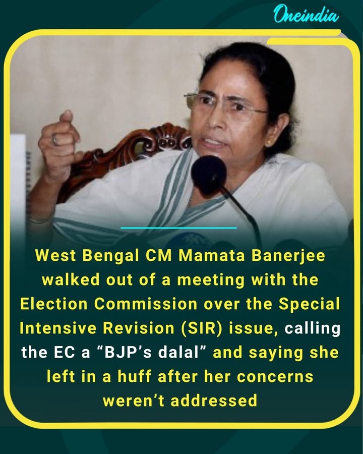 West Bengal CM Mamata Banerjee walked out of a meeting with the Election Commission over the Special Intensive Revision (SIR) issue, calling the EC a “BJP’s dalal” and saying she left in a huff after her concerns weren’t addressed
