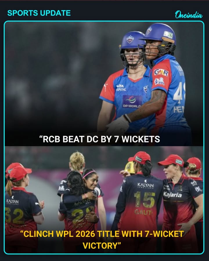 Royal Challengers Bangalore (RCB) emerged victorious in the WPL 2026 final, defeating Delhi Capitals (DC) by 7 wickets. The RCB players delivered a dominant performance, securing the championship with style and adding another trophy to their impressive record. The win delighted fans and marked a memorable conclusion to the tournament.