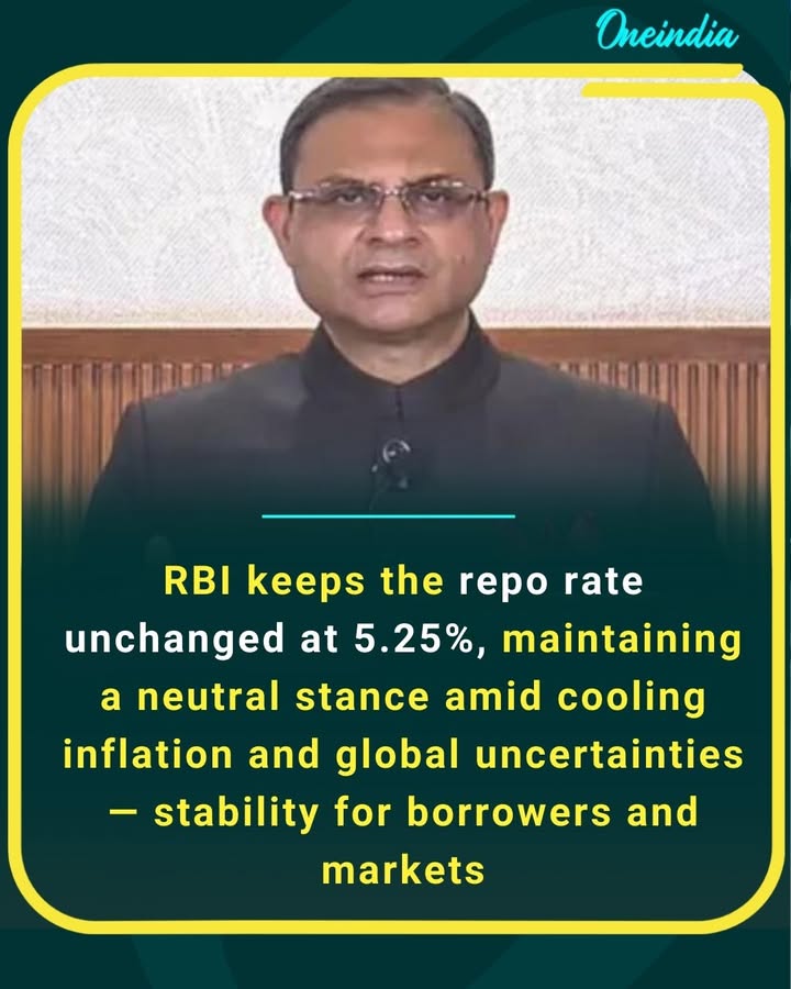 Reserve Bank of India Governor Sanjay Malhotra announced that the MPC has unanimously decided to hold the repo rate at 5.25% to balance inflation and growth while navigating global volatility