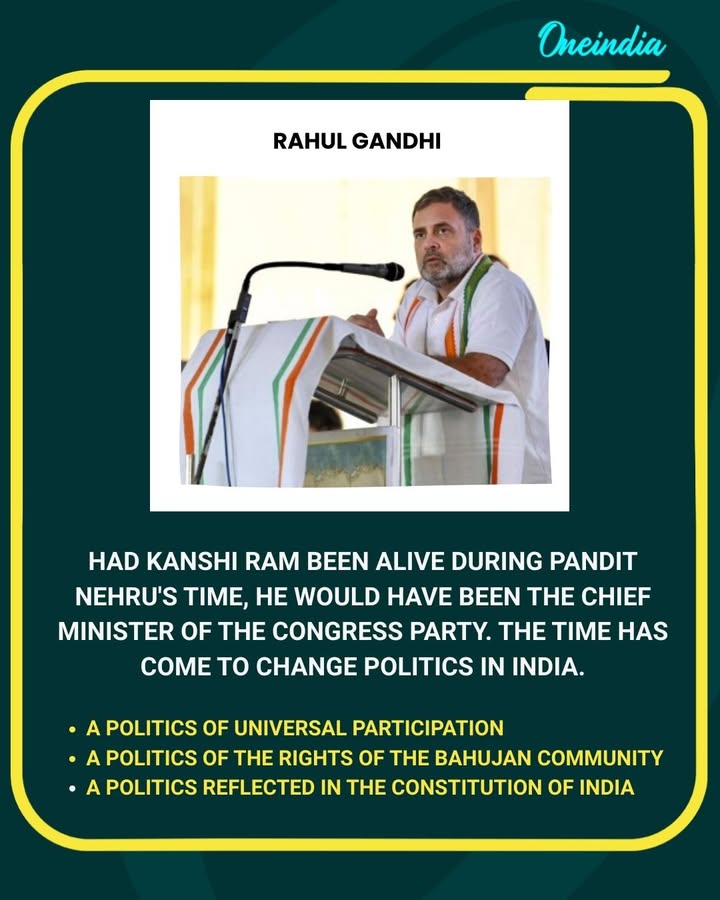 Rahul Gandhi Says Kanshi Ram Could Have Been Congress CM, Calls for Inclusive Politics in India