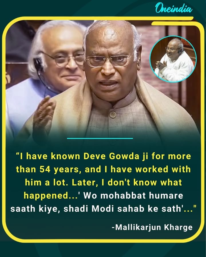 Mallikarjun Kharge takes a poetic dig, recalling his long association with H. D. Deve Gowda and remarking, “Woh mohabbat humare saath kiye, shaadi Modi sahab ke saath.” A sharp political jibe drawing reactions.
