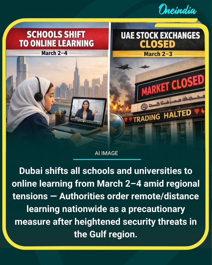 In Dubai and across the United Arab Emirates, authorities have shifted schools to online learning and temporarily closed stock exchanges as a precautionary measure amid rising regional tensions and security concerns. The decision aims to ensure safety for students and stabilize financial markets during uncertainty.