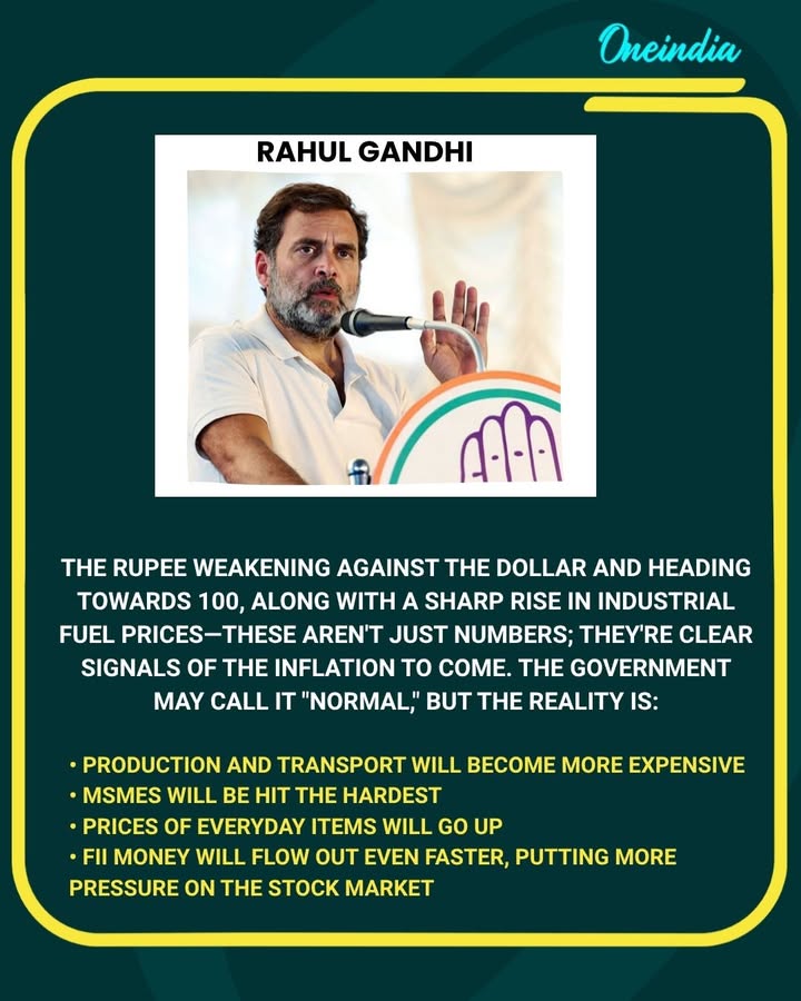 Rahul Gandhi Warns of Inflation as Rupee Weakens