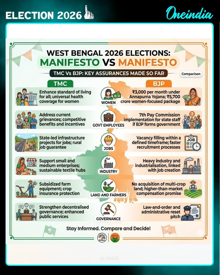 West Bengal 2026 Elections: TMC Vs BJP Manifestos And The Big Assurances Made So Far
