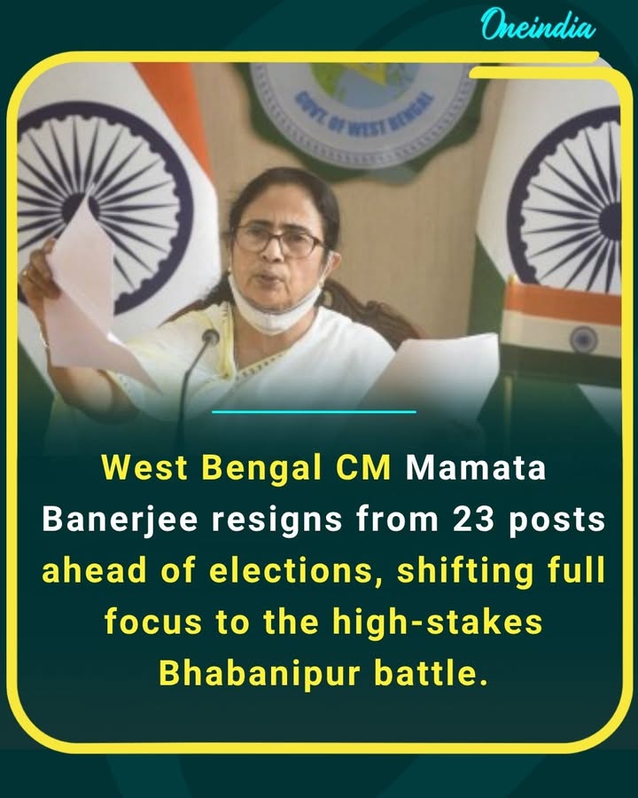 Mamata Banerjee steps down from 23 posts, eyes Bhabanipur showdown.
