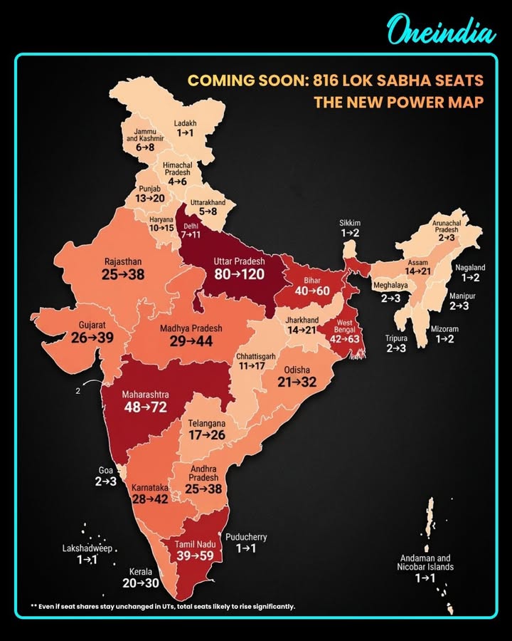 Coming soon: 816 Lok Sabha seats set to reshape India’s political landscape — a new power map in the making.