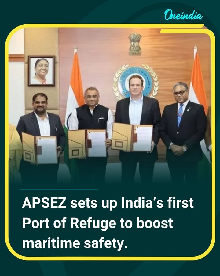 APSEZ has established India’s first Port of Refuge, a dedicated safe harbor for ships in distress, enhancing maritime safety along the country’s coastline. This initiative aims to provide immediate assistance during emergencies, minimizing risks to vessels, cargo, and the environment.